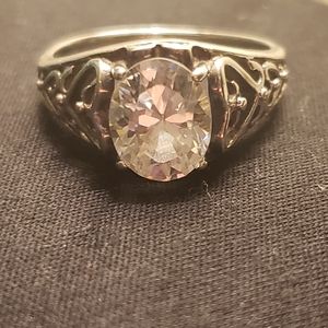 Sterling Silver Oval CZ Filigree Ring